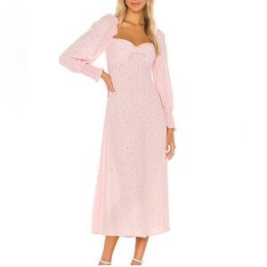 FAITHFULL THE BRAND Mathilde Pink Lemonade Long-Sleeve Midi Dress